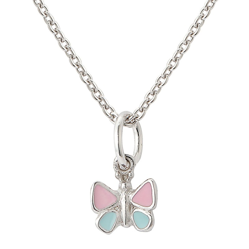 Traveller Pendant with Necklace - Fluture Butterfly - Girls - Pink & Blue - Sterling Silver 925 - 545216