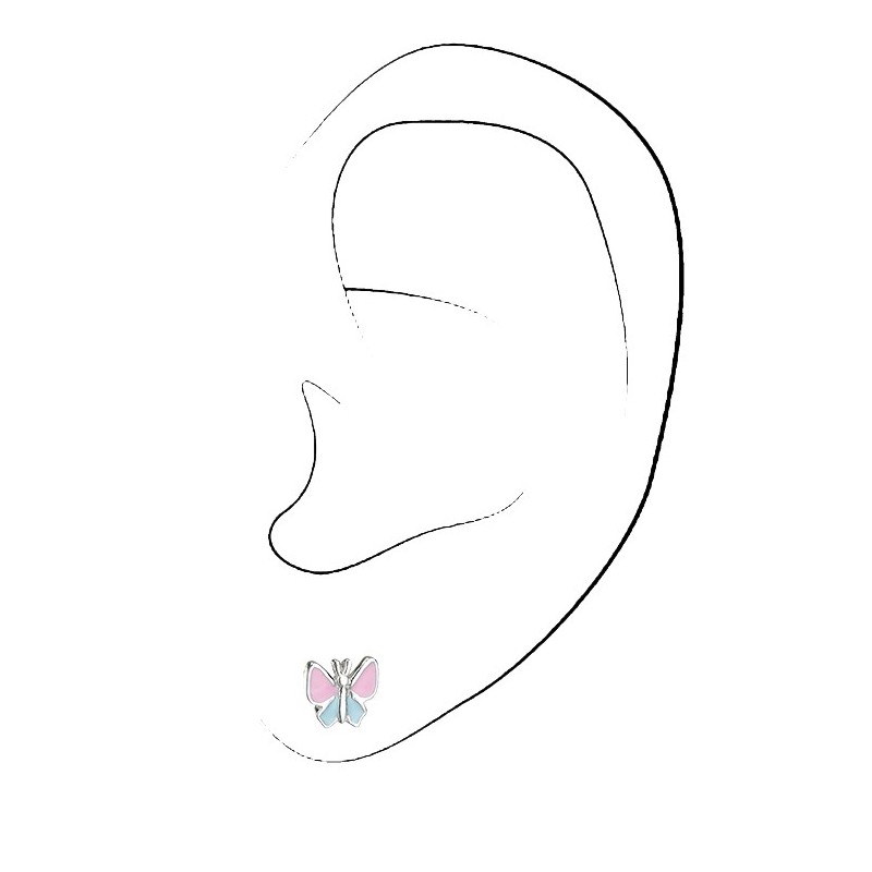 Traveller Kinderoorbellen - Meisjes Oorbellen - Fluture Vlinder - Roze & Blauw - Sterling Zilver 925 - 545217