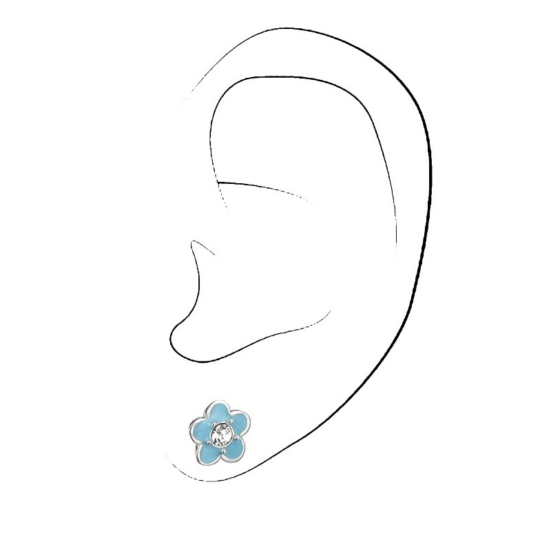 Traveller Kinderoorbellen - Meisjes Oorbellen - Kristal - Bloem - Licht Blauw - Sterling Zilver 925