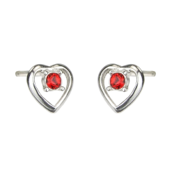 Traveller Earrings - Girls - Heart Dushi - Sterling Silver 925 - Crystal - Red