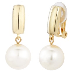 Traveller Clip-on Earrings - Pearl - Drop earring - 12 mm - Cream - 22ct Gold plated - 30x12 mm - 113718