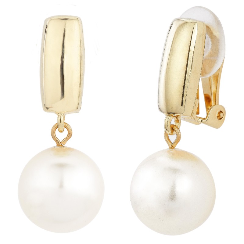 Traveller Clip Oorbellen - Parels - Hangers - 12 mm - Crème - 22kt Verguld - Goudkleurig - 30x12 mm - 113718