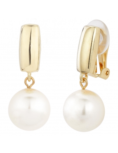 Traveller Drop Clip Earrings with white 12mm pearl 22ct Gold plated - 113718