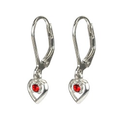 Traveller Drop Earrings - Children - Heart Dushi - Sterling Silver 925 - Crystals - Red
