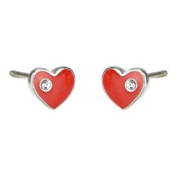 Traveller Kinderoorbellen - Meisjes Oorbellen - Hart Chou - Sterling Zilver 925 - Rood - Kristal