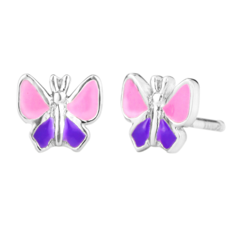 Traveller Kinderoorbellen - Meisjes Oorbellen - Vlinder Fluture - Sterling Zilver 925 - Roze & Paars- 545234
