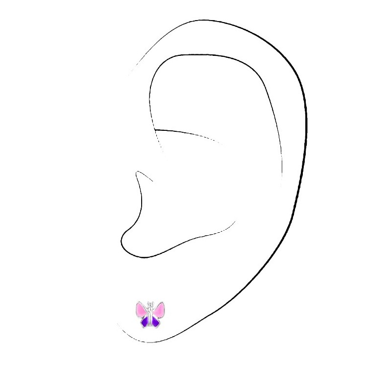 Traveller Earrings - Girls - Butterfly Fluture - Sterling Silver 925 - Pink & Purple- 545234