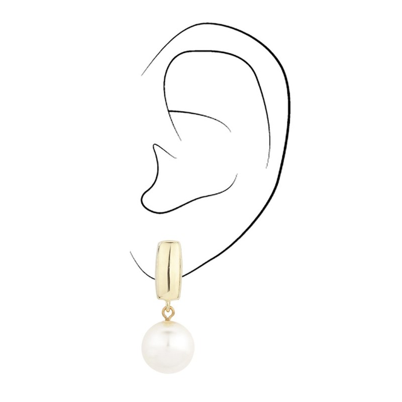 Traveller Clip-on Earrings - Pearl - Drop earring - 12 mm - Cream - 22ct Gold plated - 30x12 mm