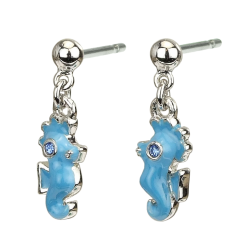 Traveller Drop Earrings - Seahorse Jimmy - Children - Sterling Silver 925 - Crystals - Blue - 545267