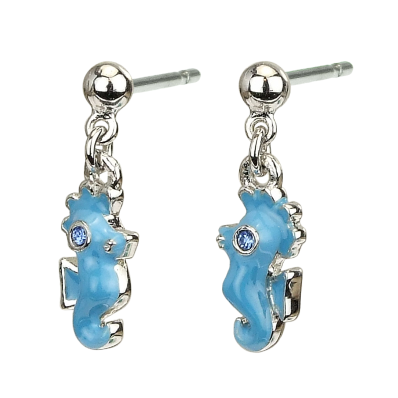 Traveller Drop Earrings - Seahorse Jimmy - Children - Sterling Silver 925 - Crystals - Blue - 545267