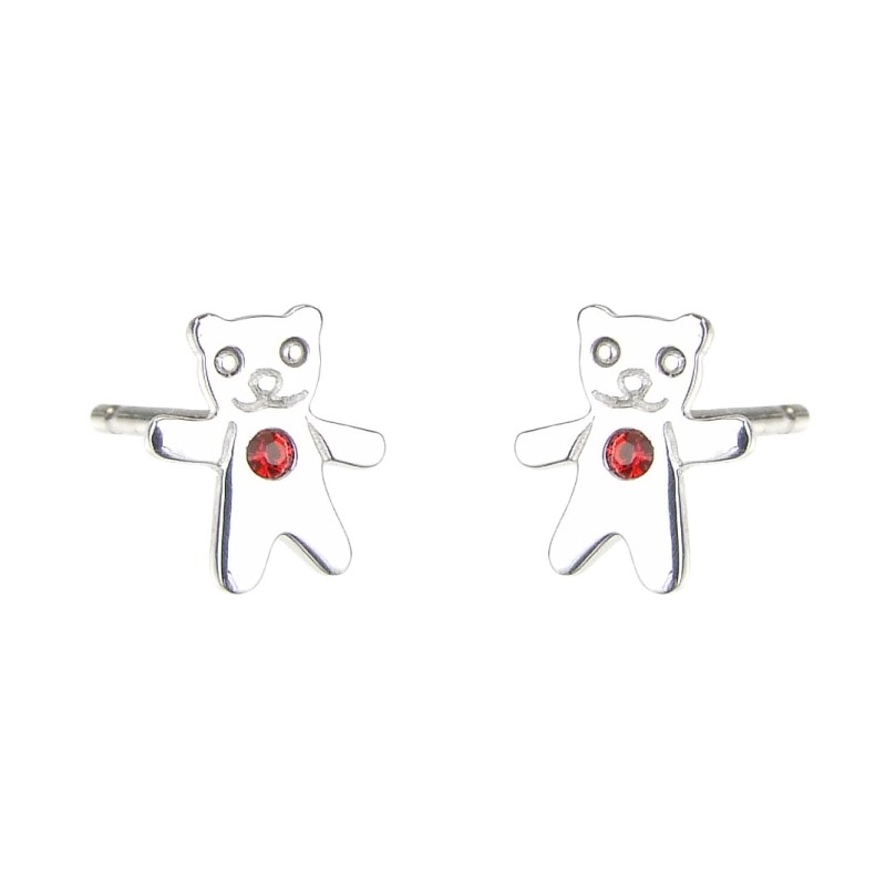 Traveller Ohrstecker - Mädchen / Junge - Bär Dani - Sterling Silber 925 - Swarovski Kristalle - Rot - 545221