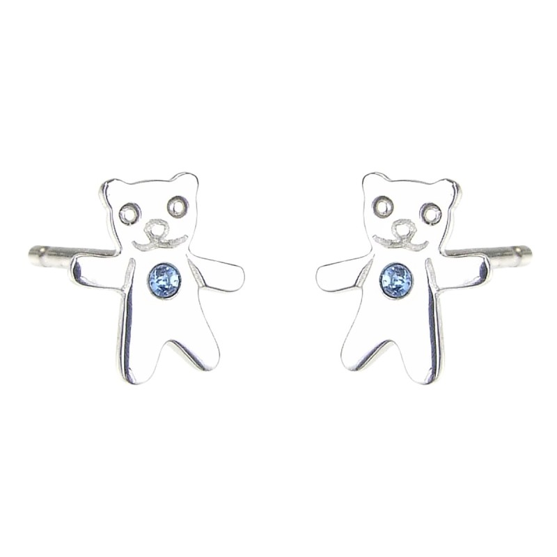 Traveller Ohrstecker - Mädchen / Junge - Bär Dani -  Sterling Silber 925 - Swarovski Kristalle - Blau - 545222
