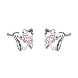 Traveller Children's Earrings - Cat Feles - Earring Girl - Sterling Silver - Crystals - Light Pink - 545201
