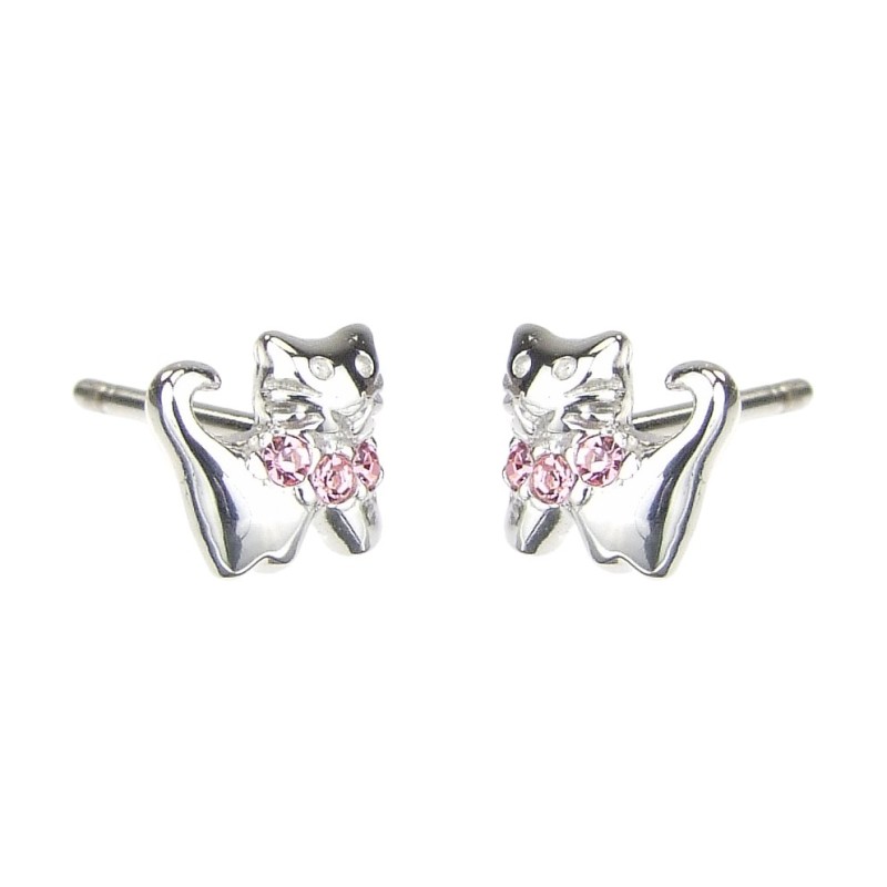 Traveller Children's Earrings - Cat Feles - Earring Girl - Sterling Silver - Crystals - Light Pink - 545201
