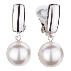 Traveller Clip-on Earrings - Pearl - Drop earring - 12 mm - White - Platinum plated - Silver-coloured - 30x12mm