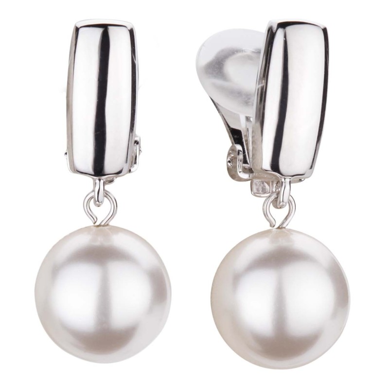 Traveller Clip-on Earrings - Pearl - Drop earring - 12 mm - White - Platinum plated - Silver-coloured - 30x12mm - 113719