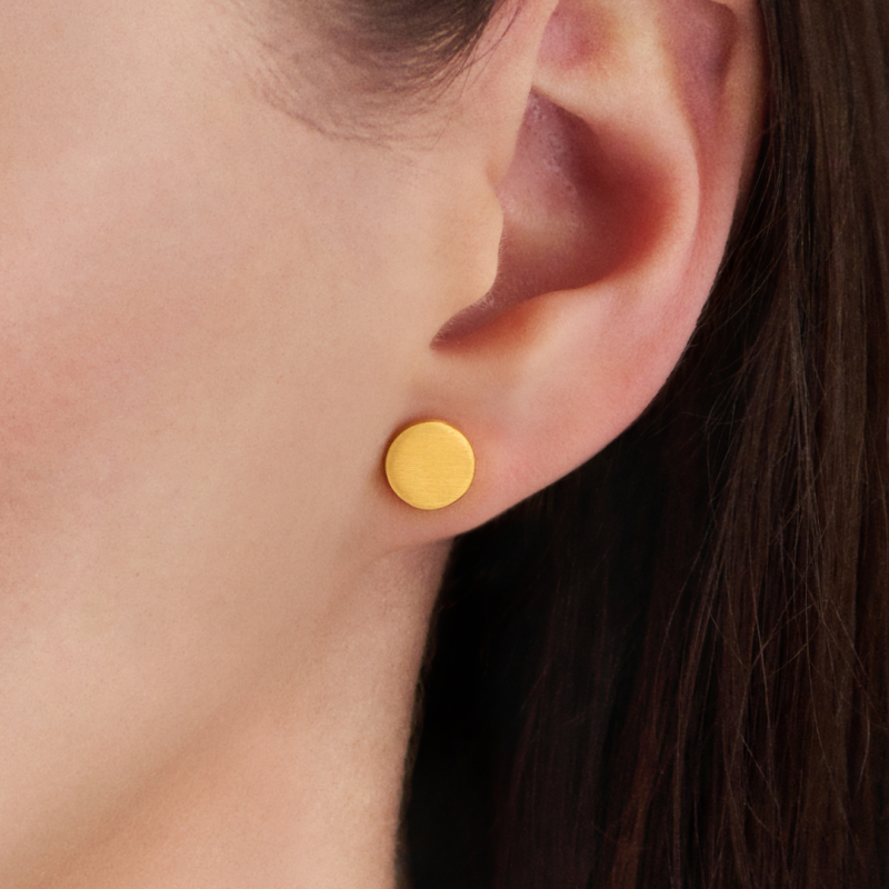 Traveller Stud Earrings - Stainless Steel - Gold Plated - Matt - Round - 8mm