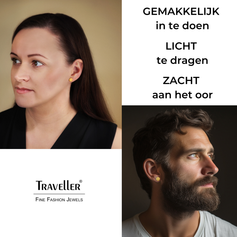 Traveller Oorstekers - Edelstaal - Verguld - Mat - Rond - 8mm