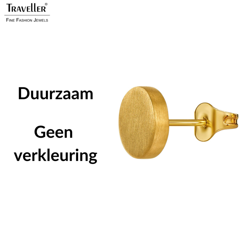 Traveller Oorstekers - Edelstaal - Verguld - Mat - Rond - 8mm - 181307 