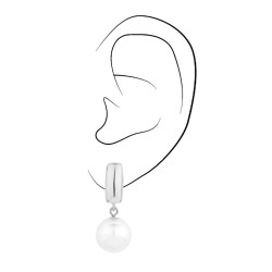 Traveller Clip-on Earrings - Pearl - Drop earring - 12 mm - White - Platinum plated - Silver-coloured - 30x12mm - 113719