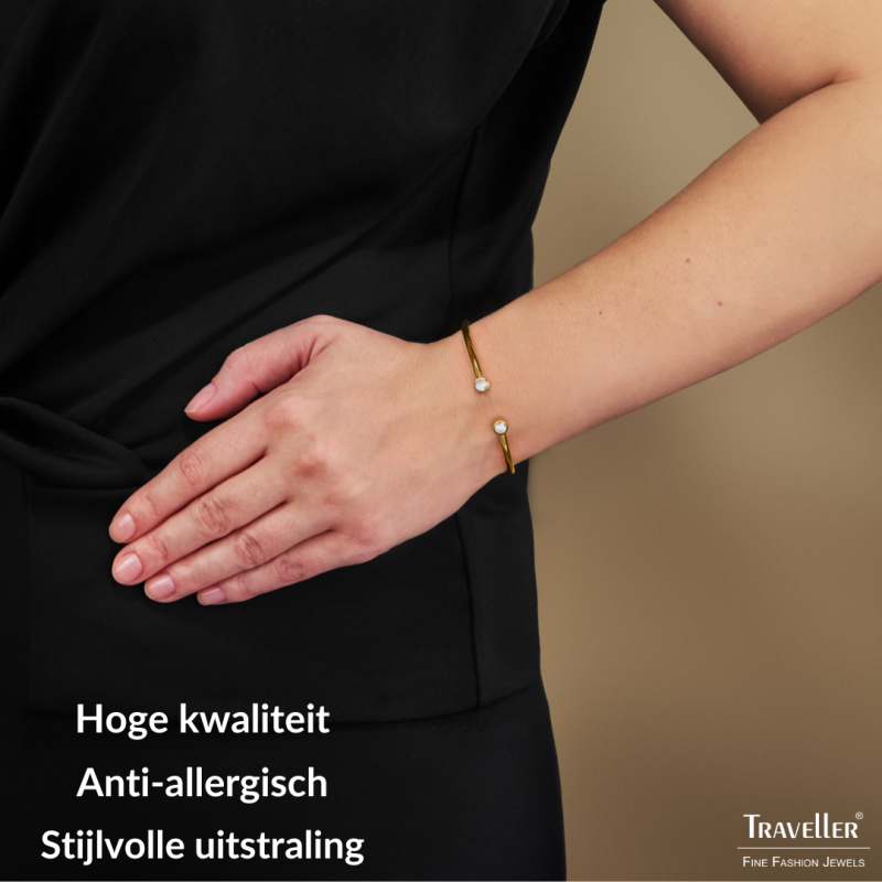 Traveller Bangle - Edelstaal - Verguld - Zirkonia - 6x5 cm - Flexibel