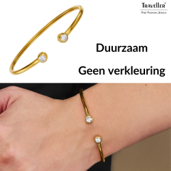 Traveller Bangle - Edelstaal - Verguld - Zirkonia - 6x5 cm - Flexibel