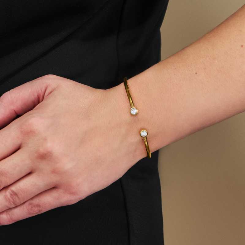 Traveller Bangle - Edelstaal - Verguld - Zirkonia - 6x5 cm - Flexibel