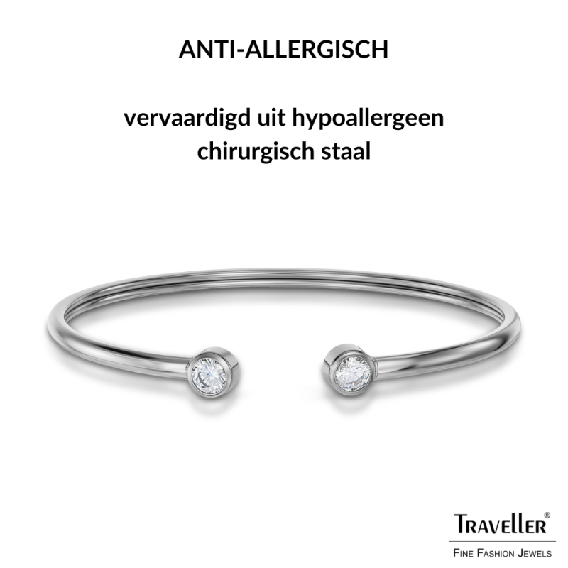 Traveller Bangle - Edelstaal - Zirkonia - 6x5 cm - Flexibel - 181309