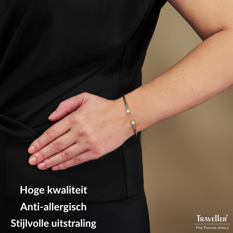 Traveller Bangle - Edelstaal - Zirkonia - 6x5 cm - Flexibel