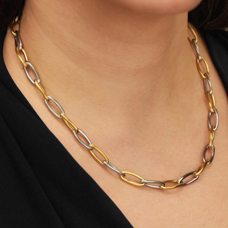 Traveller Necklace - Stainless Steel - Bicolor - Silver Coloured & Gold Plated - Links - 47cm - 181317