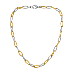 Traveller Collier - Edelstahl - Bicolor - Silberfarben & Vergoldet - Glieder - 47cm - 181317