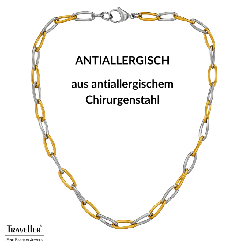 Traveller Collier - Edelstahl - Bicolor - Silberfarben & Vergoldet - Glieder - 47cm - 181317
