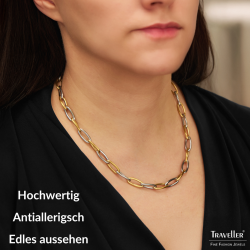 Traveller Collier - Edelstahl - Bicolor - Silberfarben & Vergoldet - Glieder - 47cm - 181317
