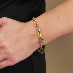 Traveller Armband - Edelstahl - Bicolor - Silberfarben & Vergoldet - Glieder - 21cm - 181318