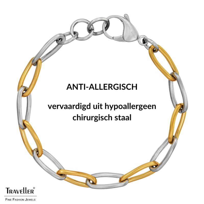 Traveller Armband Dames - Edelstaal - Bicolor - Zilverkleurig & Verguld - Schakels - 21cm - 181318