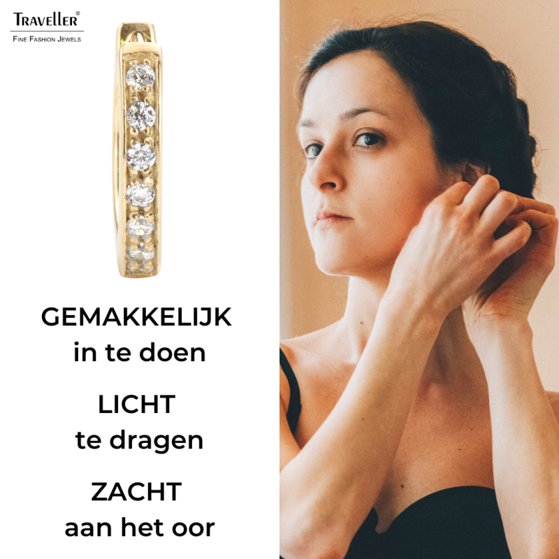 Traveller Oorringen - Edelstaal - Verguld - Zirkonia - 14 mm