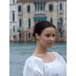 Traveller Clip-on Earrings - Silver Coloured - Crystal - Green / Peridot - 12x10 mm - Platinum Plated - 14x12mm