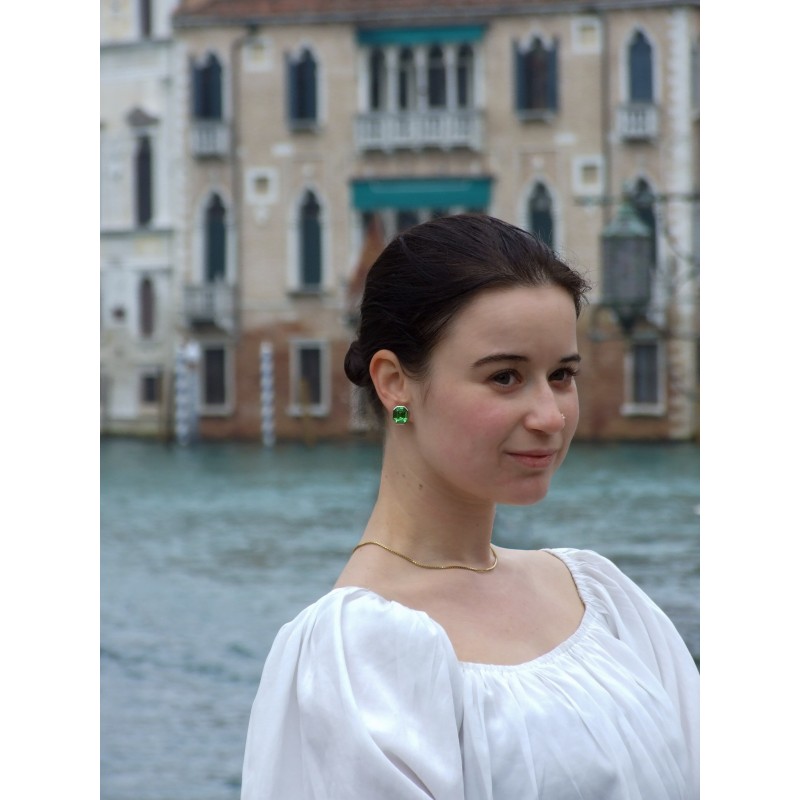 Traveller Clip Oorbellen - Zilverkleurig - Kristal - Groen / Peridot - 12x10 mm - Geplatineerd - 14x12mm