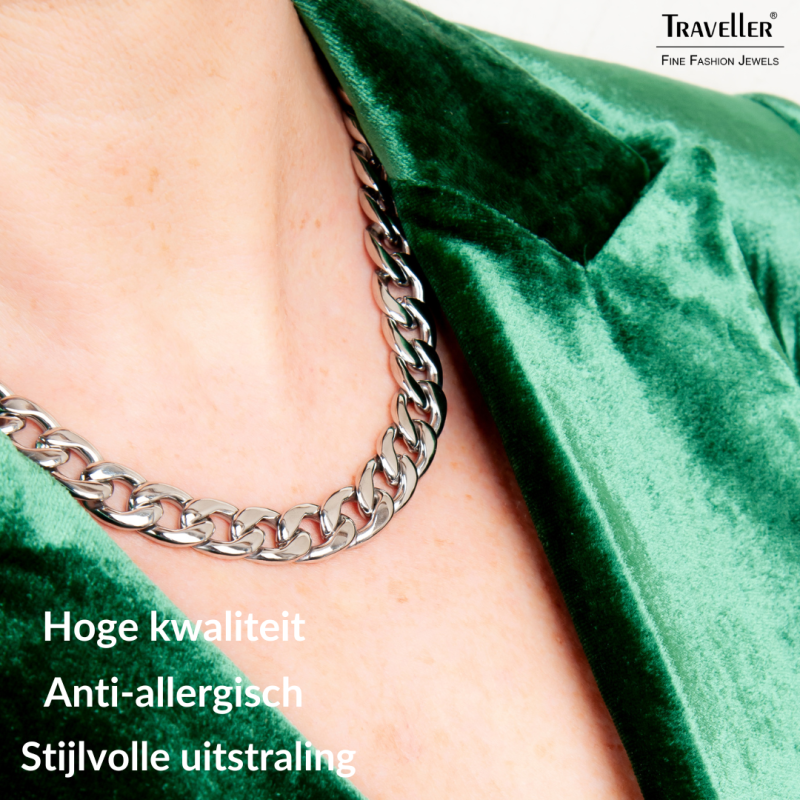 Traveller Dames Ketting - Edelstaal - Zilverkleurig - Schakels - 11 mm - 45 cm lang