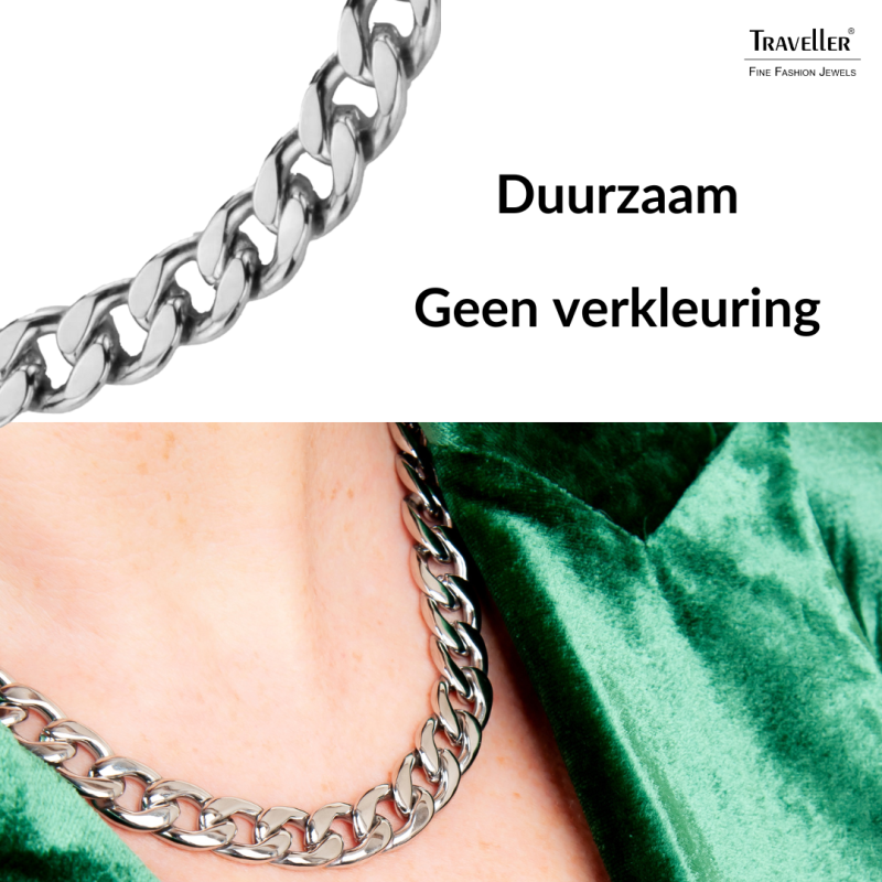 Traveller Dames Ketting - Edelstaal - Zilverkleurig - Schakels - 45 cm - 181103