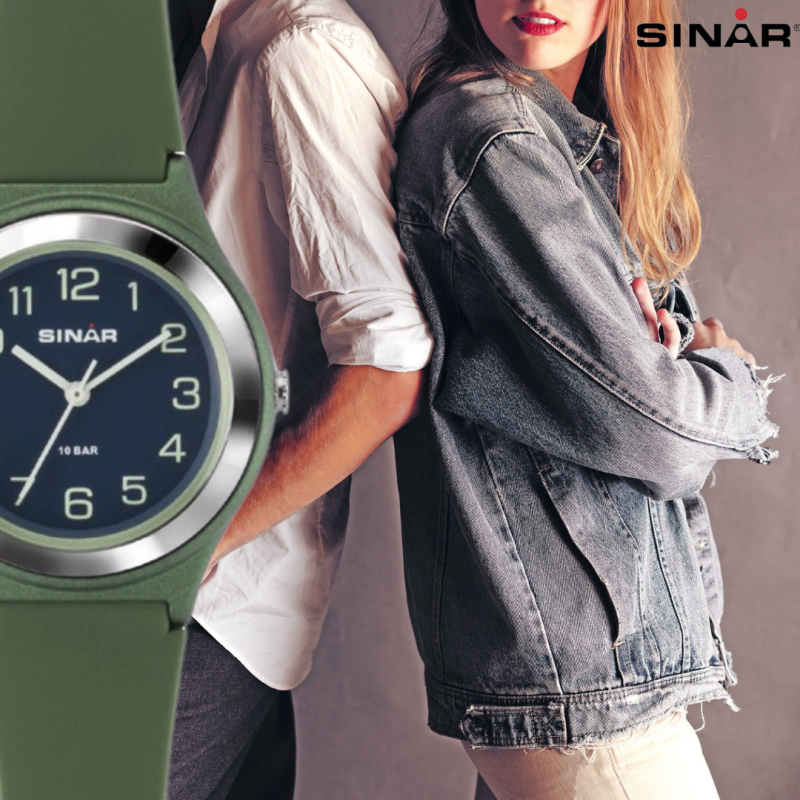 Sinar Armbanduhr - Analog - Grün / Dunkel Blau - 39 mm - Verstellbares Band 13-18,5cm