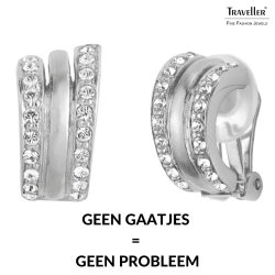 Traveller Clip Oorbellen - Zilverkleurig - Kristallen - Geplatineerd - 16x10mm