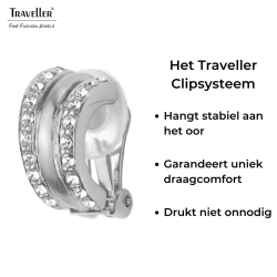 Traveller Clip Oorbellen - Zilverkleurig - Kristallen - Geplatineerd - 16x10mm
