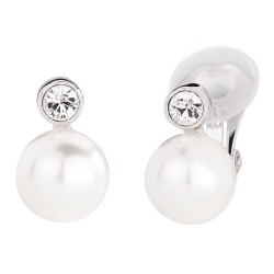 Traveller Clip-on Earrings - Pearls - 10 mm - White - Preciosa Crystals - Platinum plated - 15x10 mm - 113880