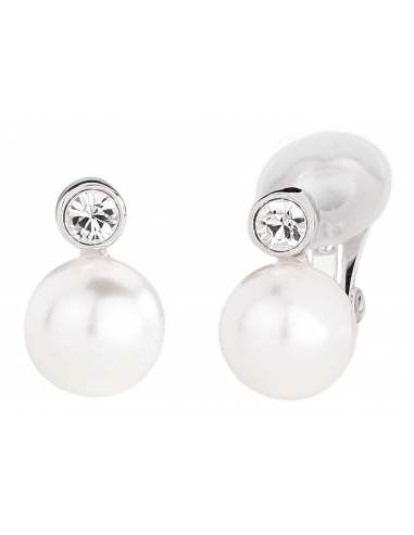 Traveller Clip Earrings with white 10mm pearl Platinum plated - 113880