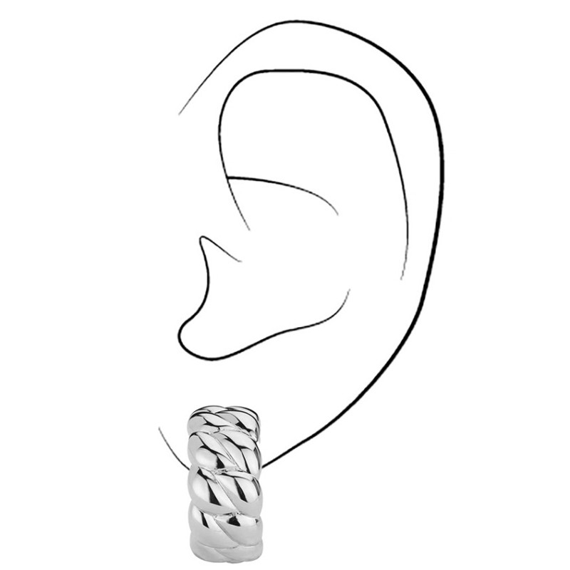 Traveller Clip Oorbellen - Geplatineerd - Halve Oorringen - Gevlochtend Struktuur - Zilverkleurig - 20x10 mm