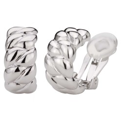 Traveller Clip-on Earrings - Platinum plated - Half Hoops - Braided Structure - Silver-coloured - 20x10 mm
