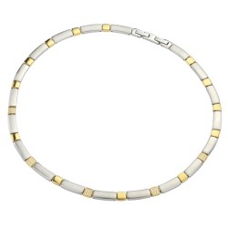Traveller Collier - Edelstahl - Bicolor - Matt Silberfarben & Vergoldet - Zirkonia - 47 cm Lang - 6 mm Breit