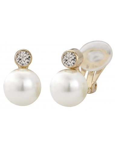 Traveller Clip-on Earrings - Pearl - 10 mm - White - Preciosa Crystals - 22ct Gold plated - 15x10 mm - 113881