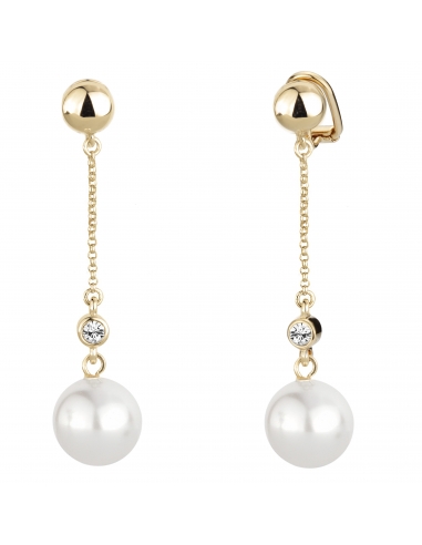 Traveller clip earring - hanging - white pearl - 22ct gold plated - 114139